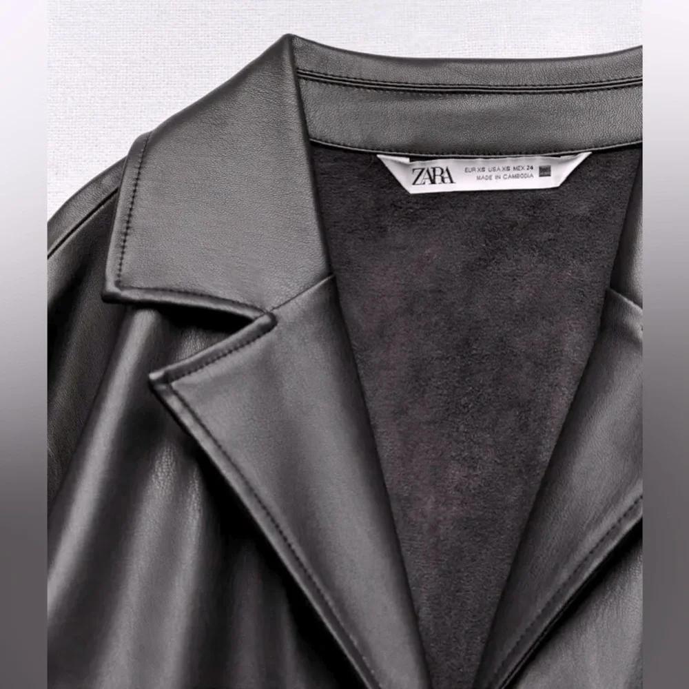 Zara FAUX LEATHER JUMPSUIT V-neck Long Sleeves Front & Back Patch Pockets NEW - Picture 10 of 10